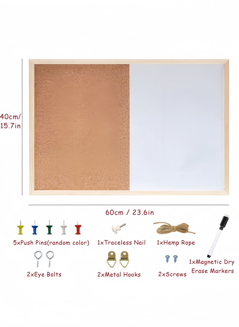 GGEROU Magnetic White Board Cork Board Combo, Big Dry Erase Bulletin Board, Vision Boards, Memo Board Pin Board for Walls, Home, Office, Dorm, Goals, Remote Work, 40x60 cm Wood Frame Wall Board 40x60 cm - Image 3