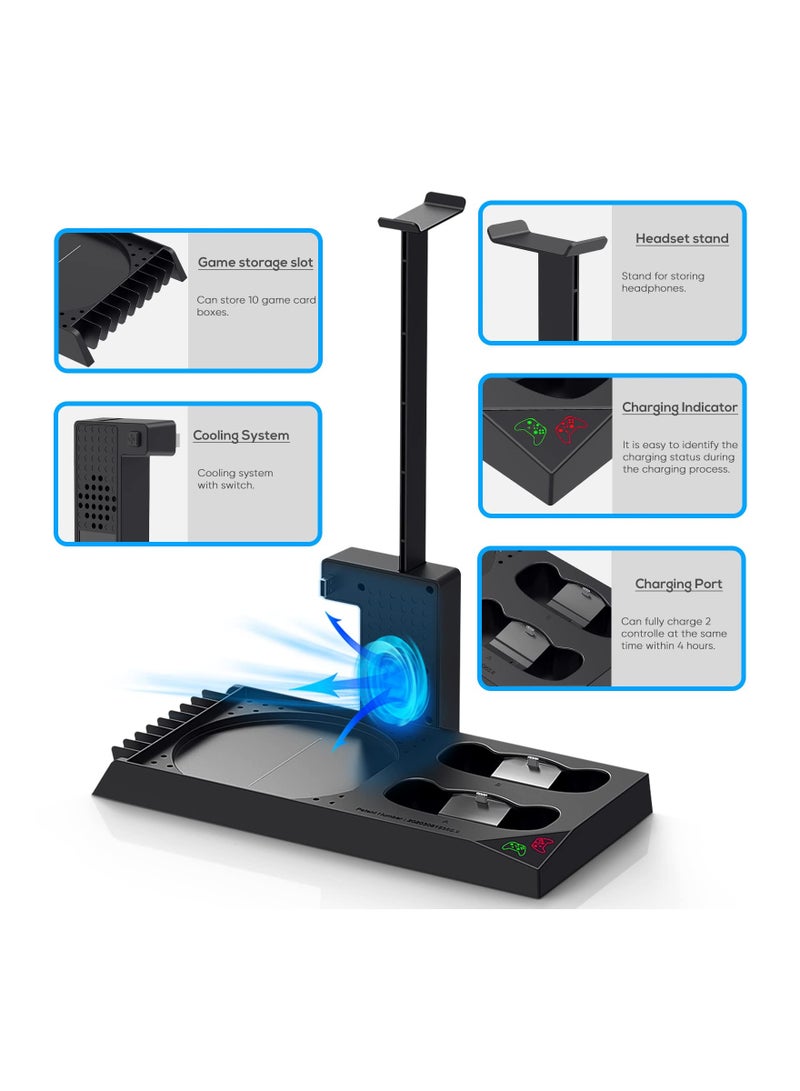 SOLARAE Vertical Cooling Stand Compatible with Xbox Series X, Charging Station Dock with 1400mAh Rechargeable Battery Pack and Dual Controller Charger Ports (NOT Compatible with Xbox One X/S), Black - Image 3