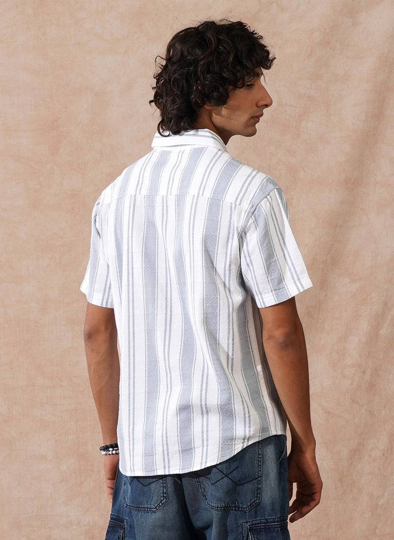 Wrogn Textured Stripes Comfort Fit Shirt | Grey - Image 3