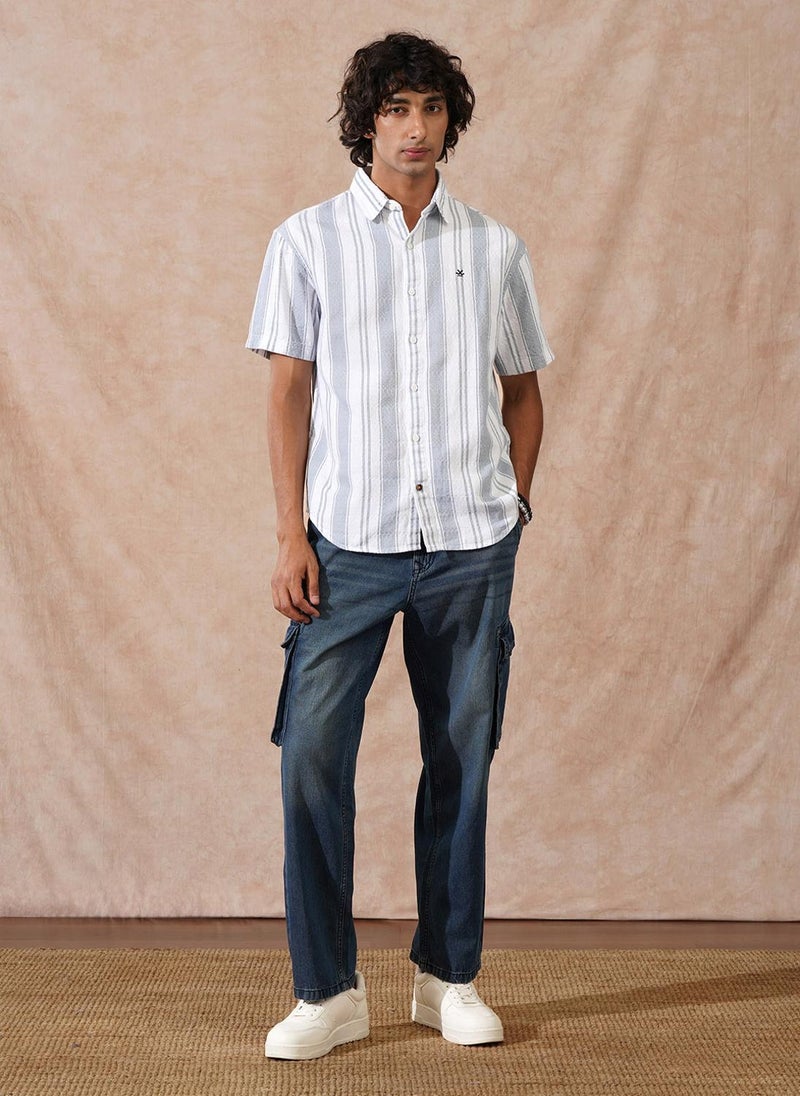 Wrogn Textured Stripes Comfort Fit Shirt | Grey - Image 2