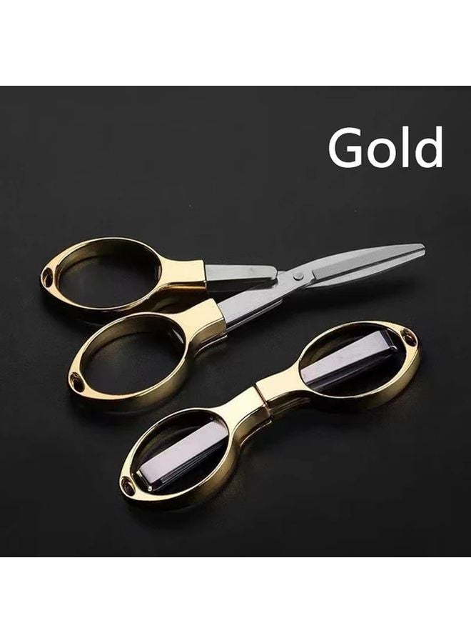 Golden Color Compact Retractable Stainless Steel Folding Scissors Portable Travel Keychain Tool - Image 1
