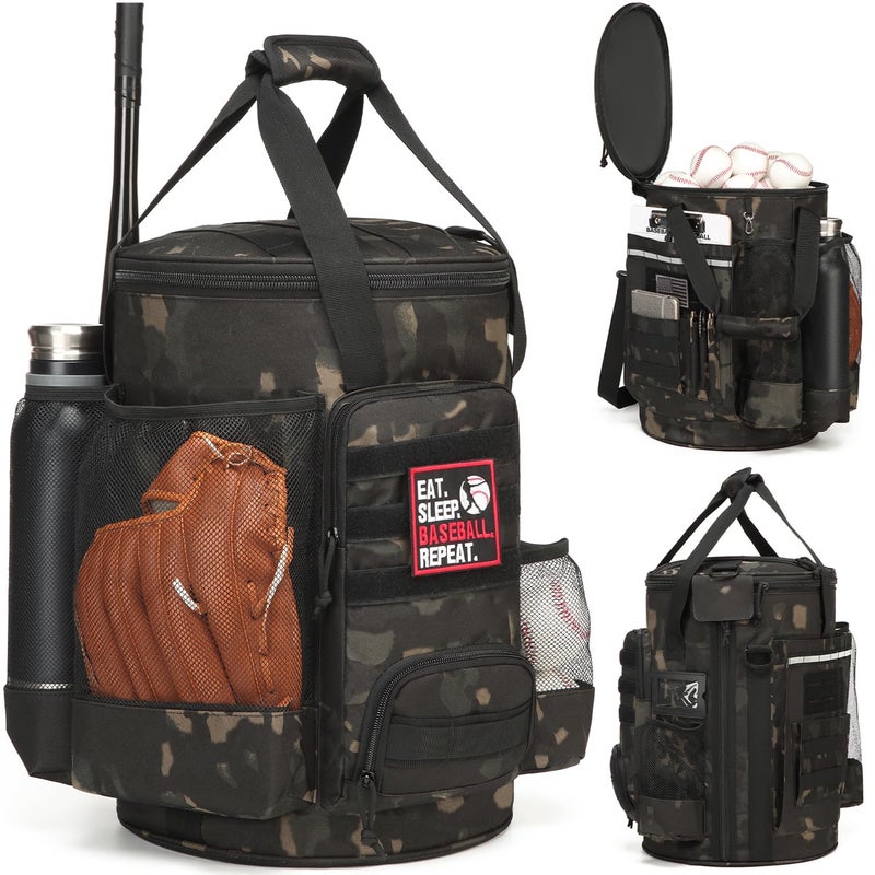 SunForMorning Baseball Bucket Bag Baseball Coaching Accessories Organizer Softball Bucket Bag with AntiSlip Bottom Multiple Pockets for Bat Gloves Scoreboards Black CM - Image 2