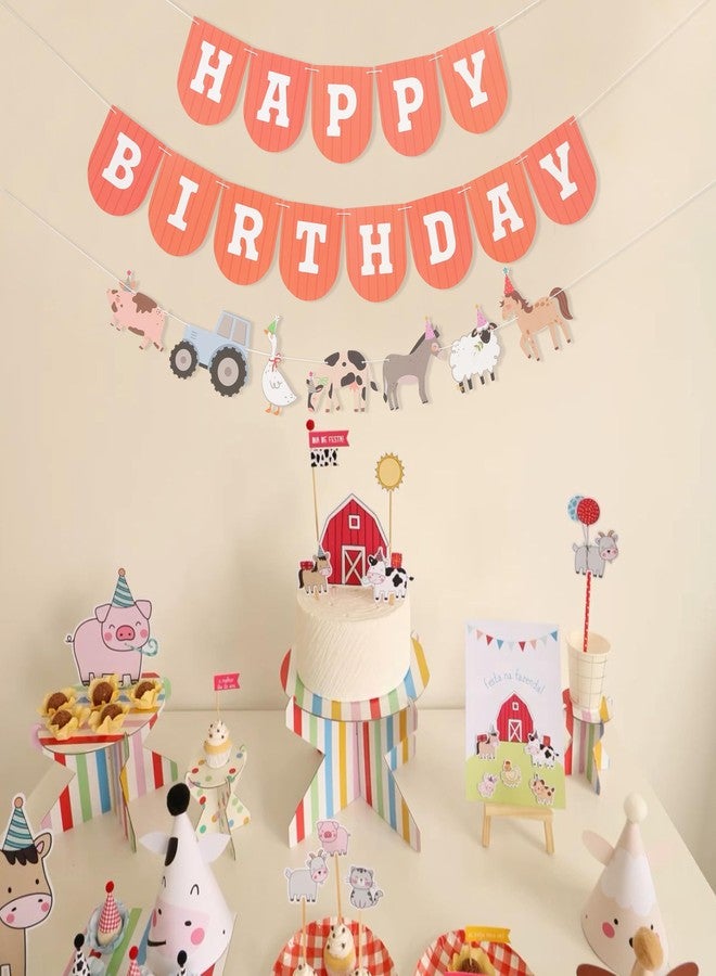 HIKLO Farm Happy Birthday Banner - Kids Farmyard Birthday Party Decorations, Farm Animals Party Supplies, Happy Birthday Banner with Tractor, Farm Theme Cake Smash Photo Props - Image 3