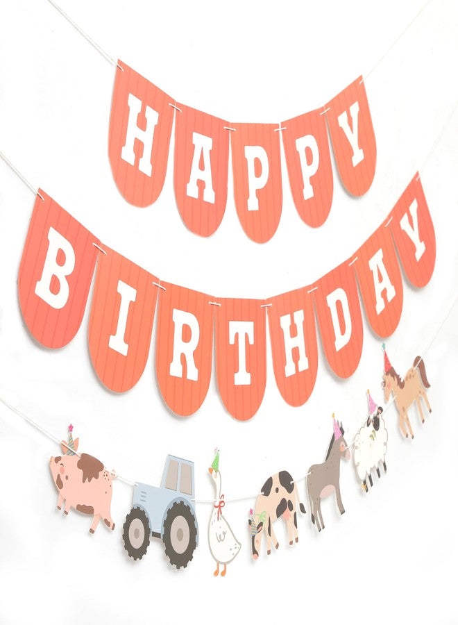 HIKLO Farm Happy Birthday Banner - Kids Farmyard Birthday Party Decorations, Farm Animals Party Supplies, Happy Birthday Banner with Tractor, Farm Theme Cake Smash Photo Props - Image 1