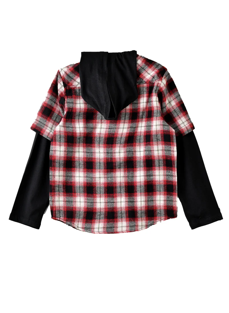 JAM Boys Hooded Red Plaid Flannel Shirt