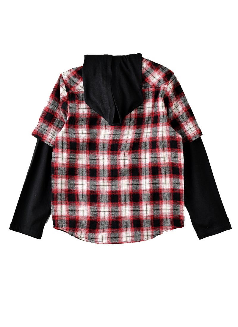 JAM Boys Hooded Red Plaid Flannel Shirt  - Image 2