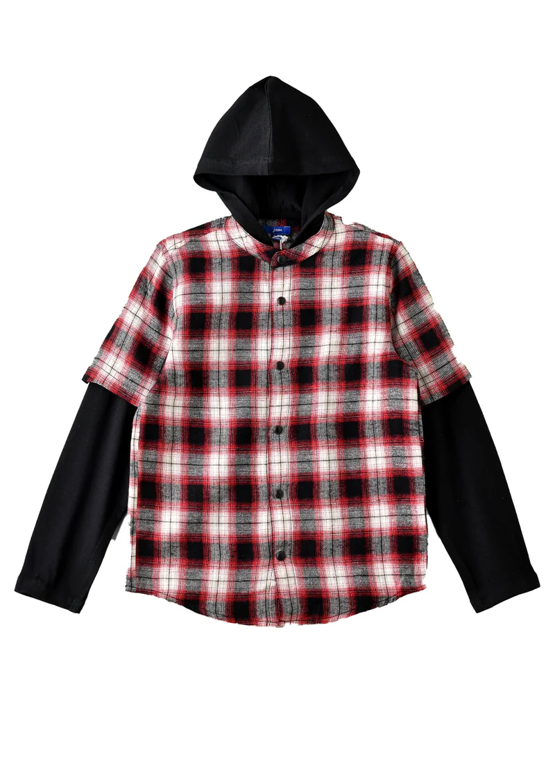 JAM Boys Hooded Red Plaid Flannel Shirt