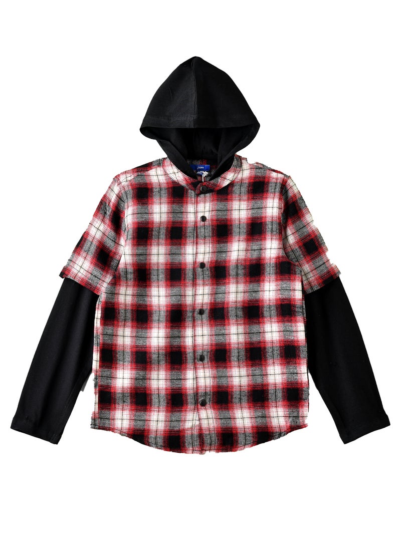 JAM Boys Hooded Red Plaid Flannel Shirt  - Image 1
