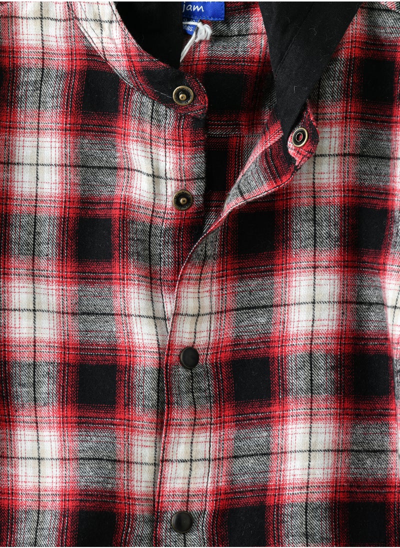 JAM Boys Hooded Red Plaid Flannel Shirt  - Image 3