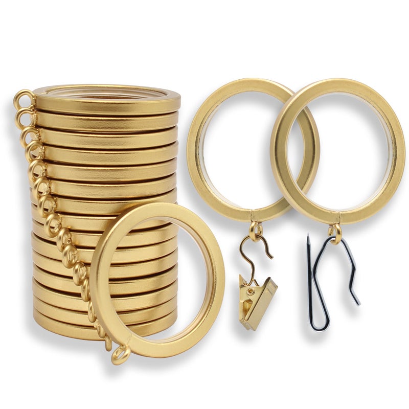 BlastHomeÂ® Luxury Curtain Rings â€“ Premium Metal with Quiet, Smooth, Removable Nylon Inserts â€“ Pinhooks and Clips Included â€“ 1 1/2" Inside Diameter â€“ 18 Rings for Two Standard Curtains â€“ Brushed Gold - Image 1