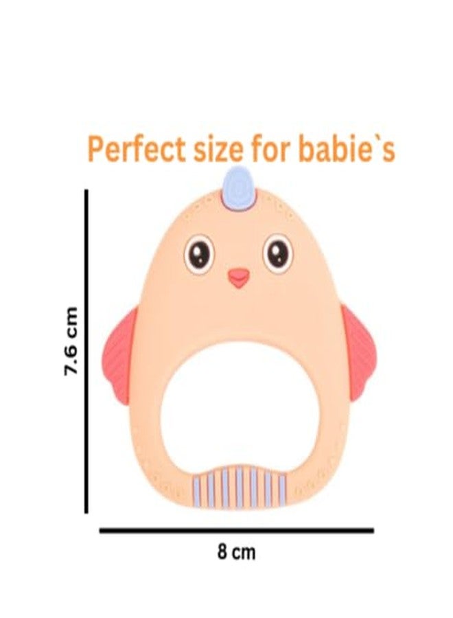 Rukan Teether 6-12 Months Soft Toys, Sensory Toys for Kids Textured Surface for Soothing Gums, BPA Free Hen (Orange) - Image 5