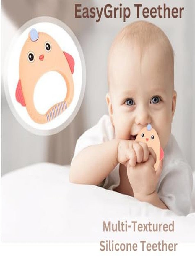 Rukan Teether 6-12 Months Soft Toys, Sensory Toys for Kids Textured Surface for Soothing Gums, BPA Free Hen (Orange) - Image 2