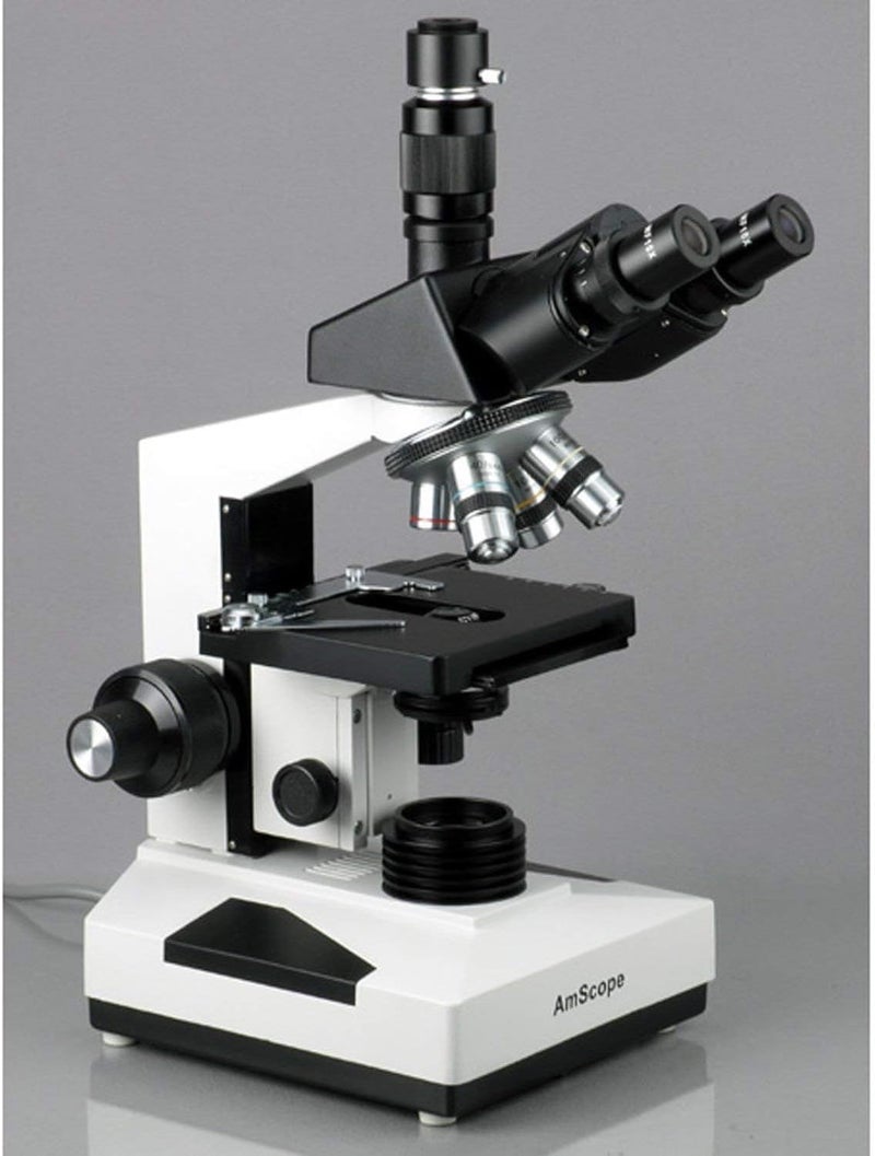 AmScope AmScope T490 Compound Trinocular Microscope WF10x Eyepieces 40X1000X Magnification Brightfield Halogen Illumination Abbe Condenser DoubleLayer Mechanical Stage Sliding Head HighResolution Optics  - Image 2