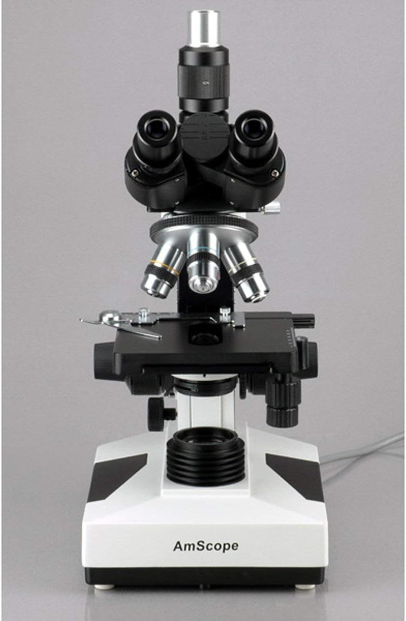 AmScope AmScope T490 Compound Trinocular Microscope WF10x Eyepieces 40X1000X Magnification Brightfield Halogen Illumination Abbe Condenser DoubleLayer Mechanical Stage Sliding Head HighResolution Optics  - Image 3