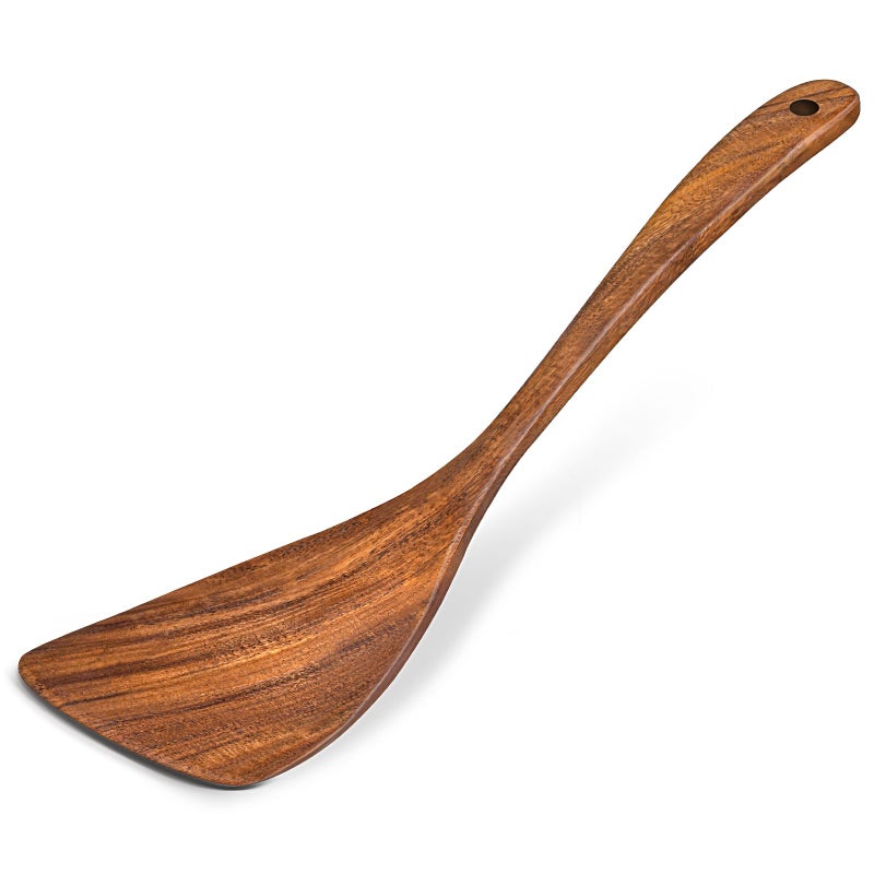 MemoGem Wooden Spatula for Cooking, Acacia Wood Flat Frying Spatulas, Long Handle Spatula Turner for Non Stick Pans, Non-Scratch, Wooden Kitchen Utensils for Cooking, Frying, Baking - Image 1
