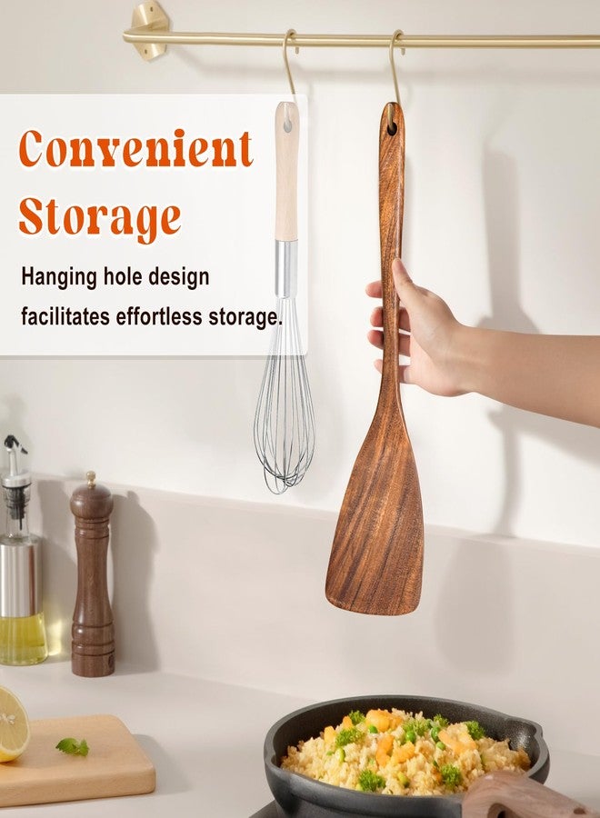 MemoGem Wooden Spatula for Cooking, Acacia Wood Flat Frying Spatulas, Long Handle Spatula Turner for Non Stick Pans, Non-Scratch, Wooden Kitchen Utensils for Cooking, Frying, Baking - Image 5