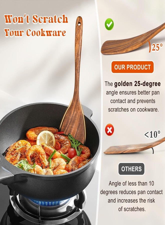 MemoGem Wooden Spatula for Cooking, Acacia Wood Flat Frying Spatulas, Long Handle Spatula Turner for Non Stick Pans, Non-Scratch, Wooden Kitchen Utensils for Cooking, Frying, Baking - Image 3