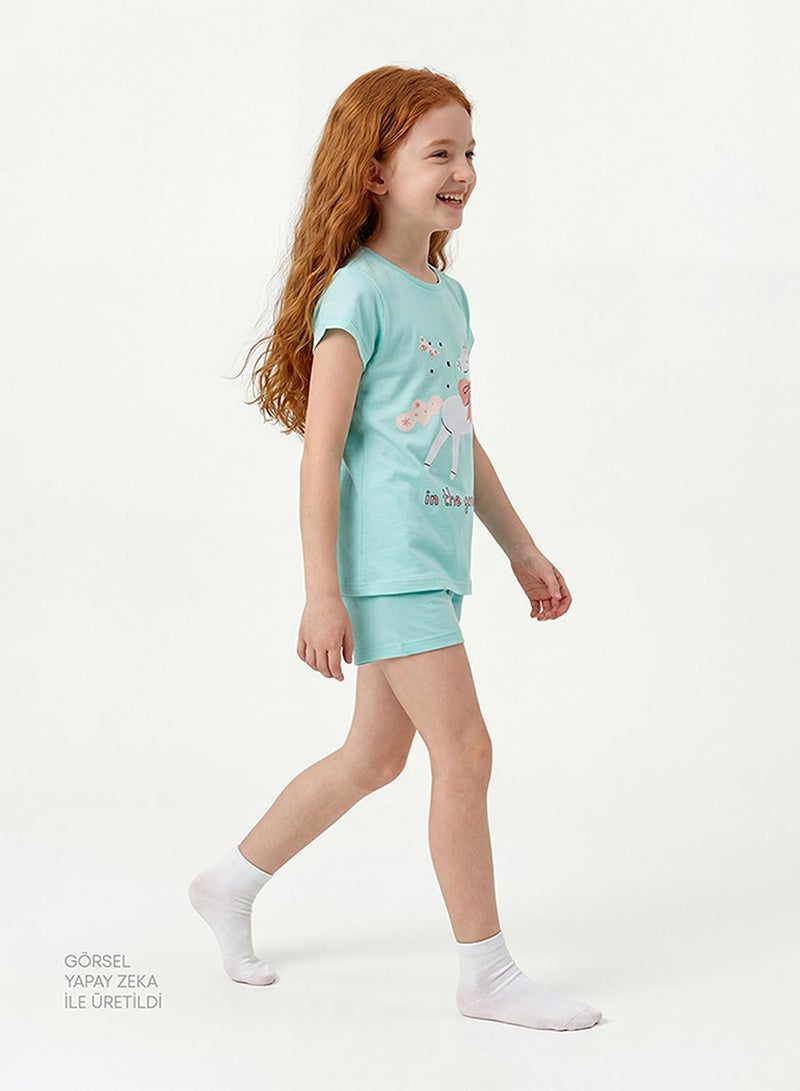 Penti Girls' in the Garden Short Sleeve 2-pack Pajama Set - Mint Green - Image 3