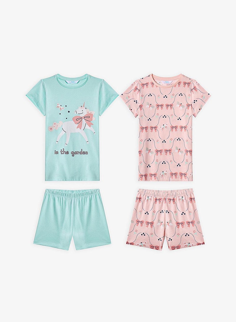 Penti Girls' in the Garden Short Sleeve 2-pack Pajama Set - Mint Green - Image 1