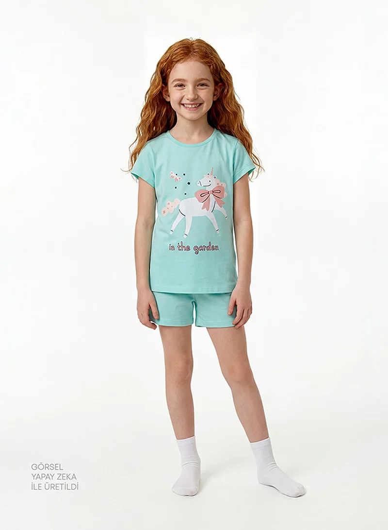 Penti Girls' in the Garden Short Sleeve 2-pack Pajama Set - Mint Green