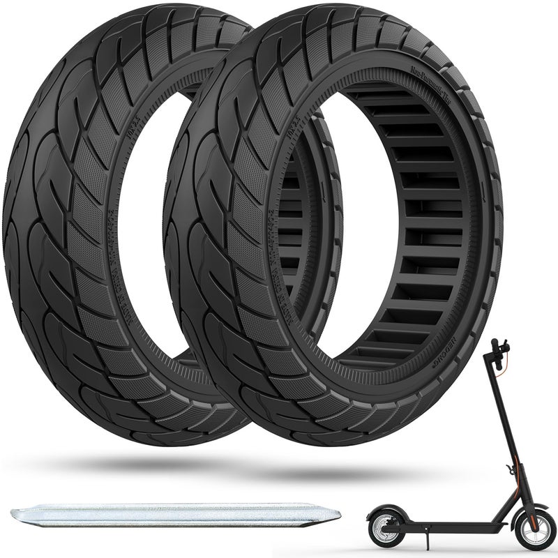 Cooryda 607065 Scooter Tire 10x250 Solid Scooter Tire 10 inch Electric Rubber Tubeless Wheels for Ninebot G30 Max G30D Front or Rear Replacement Tires 2pc Black - Image 2