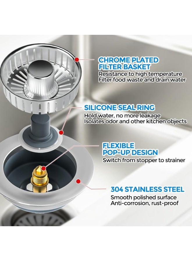 Kitchen Sink Drain Strainer - Kitchen Sink Stopper,Stainless Steel Kitchen Drain Plug & Sink Installation Parts with Anti-Clogging Basket - Image 4