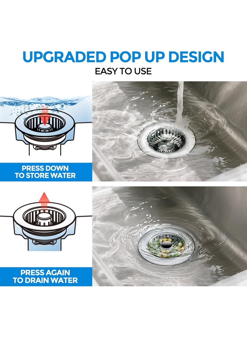 Kitchen Sink Drain Strainer - Kitchen Sink Stopper,Stainless Steel Kitchen Drain Plug & Sink Installation Parts with Anti-Clogging Basket - Image 3