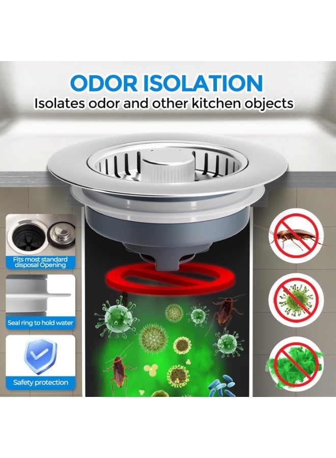 Kitchen Sink Drain Strainer - Kitchen Sink Stopper,Stainless Steel Kitchen Drain Plug & Sink Installation Parts with Anti-Clogging Basket - Image 2