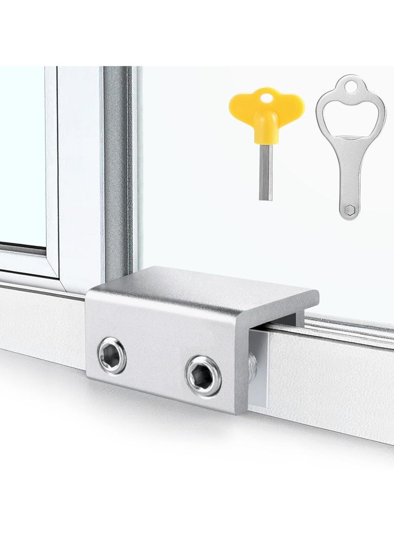 Relex 4 Sets Sliding Window Locks, Security Window Locks with Keys, Adjustable Aluminum Sliding Window Stops, Easy Installation Without Drilling, for Vertical and Horizontal Sliding Windows (Silver) - Image 1