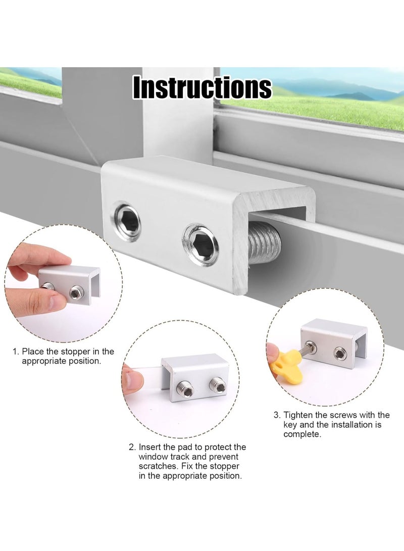 Relex 4 Sets Sliding Window Locks, Security Window Locks with Keys, Adjustable Aluminum Sliding Window Stops, Easy Installation Without Drilling, for Vertical and Horizontal Sliding Windows (Silver) - Image 4