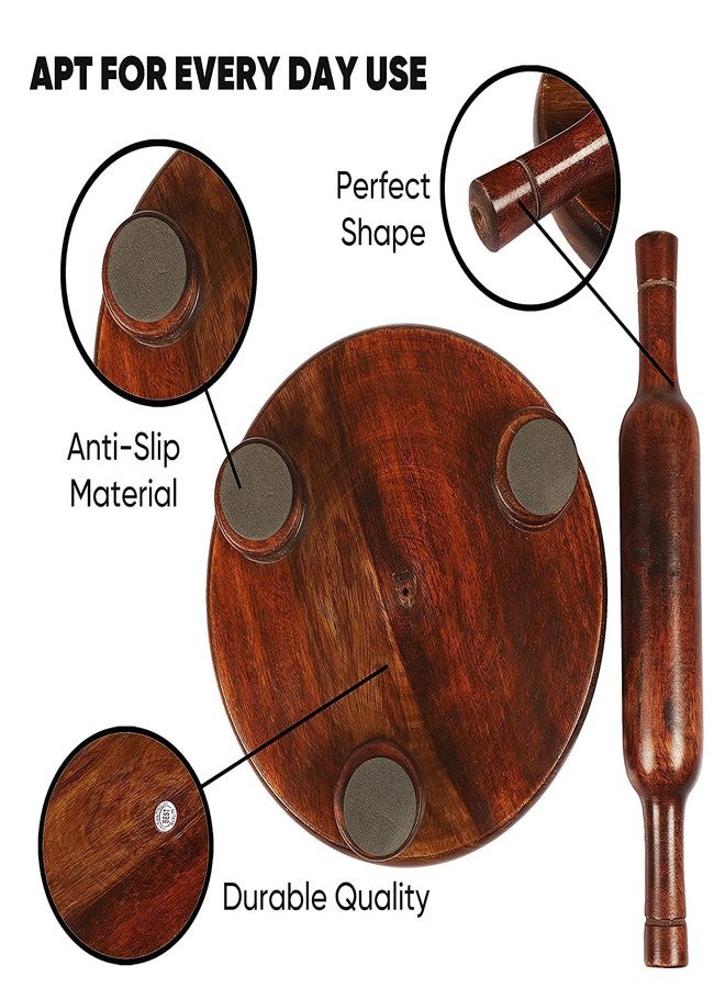 PTR Sheesham Wood Chakla Belan Set Handcrafted from Strong Natural Wood 9 Inch Rolling Board with 12 Inch Rolling Pin for Everyday Kitchen Use Chakla Belan Set (Dark Brown) - Image 4