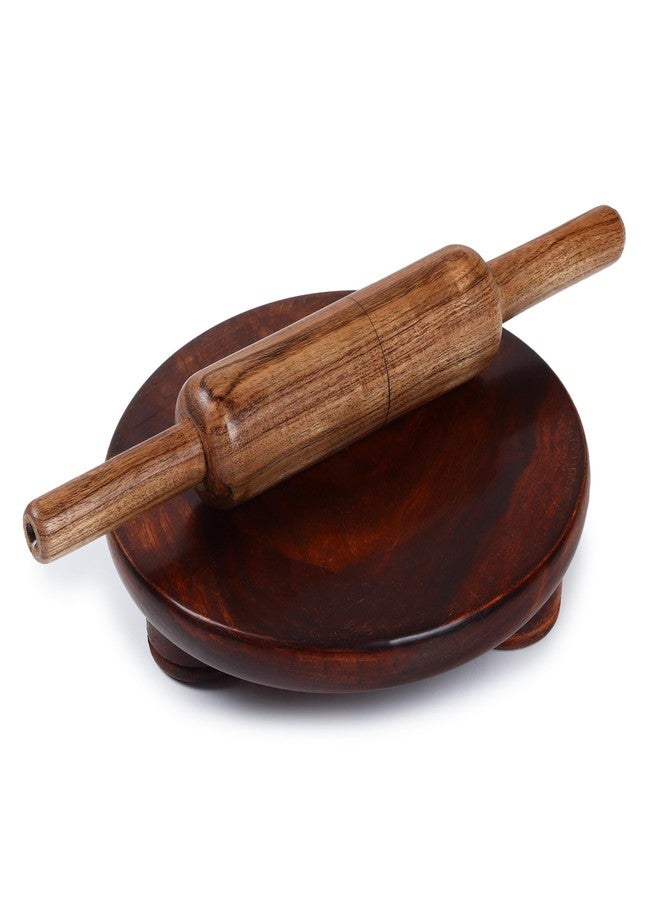 PTR Sheesham Wood Chakla Belan Set Handcrafted from Strong Natural Wood 9 Inch Rolling Board with 12 Inch Rolling Pin for Everyday Kitchen Use Chakla Belan Set (Dark Brown) - Image 1