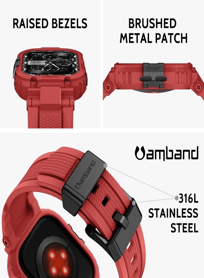 امباند أساور amBand متوافقة مع ساعات Apple Watch 9/8/7/SE (3/2/1)/6/5/4 بمقاس 45 مم/44 مم، غطاء حماية متين من سلسلة M1 Sport لساعات iWatch SE3/SE2/6/SE/5/4/3 بمقاس 44 مم و42 مم - لون أحمر مارسي - Image 2