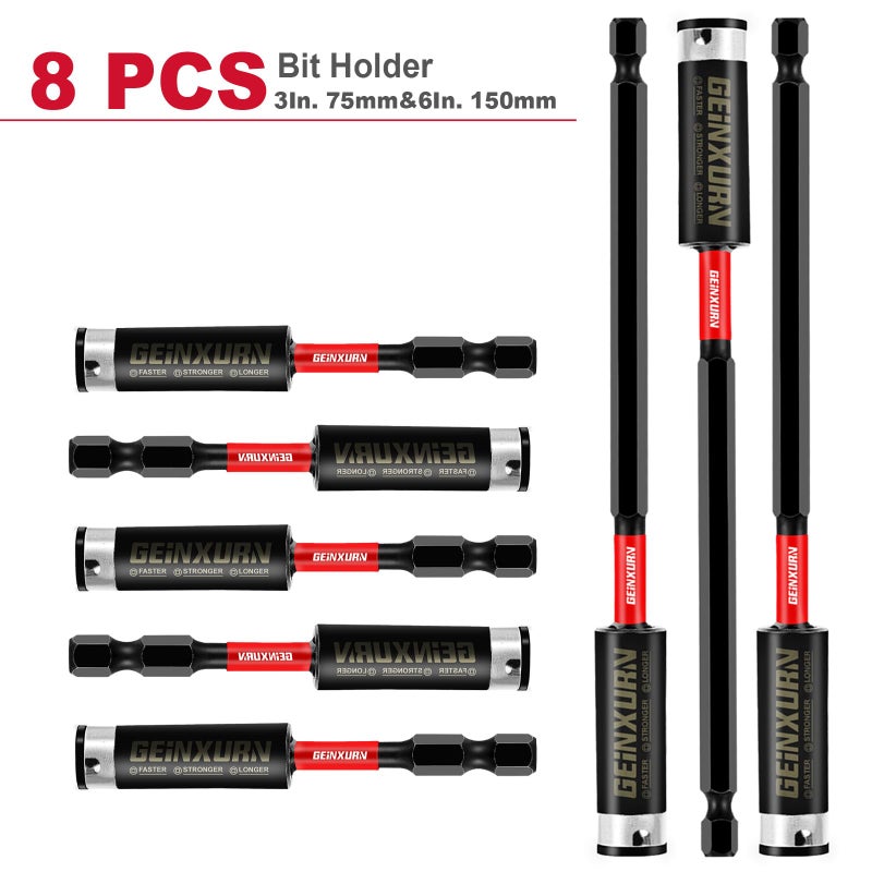 Geinxurn 8PACK Impact Magnetic Screwdriver Bit Holders, Extension Socket Drill Bit Holder S2 Alloy Steel Hex Shank Quick-Change Drill Bit Guideï¼ˆ3inches and 6inchesï¼‰ - Image 2
