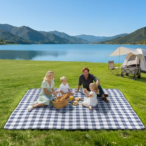 TigeJoy Extra Large Picnic Blanket Waterproof Foldable 80x80 Outdoor Picnic Mat Beach Blanket Sandproof for Park Grass Travel Hiking Camping Essentials Gingham Picnic Blanket - Image 3