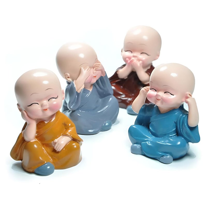 Oblivion Buddha Monk Figurines Set 4Pc – Multicolour Polyresin Decorative Statues for Home Decor, Indoor/Outdoor Garden, Car Dashboard, Wall Shelf, Office Table, Spiritual Yard Art & Unique Gift Items - Image 1