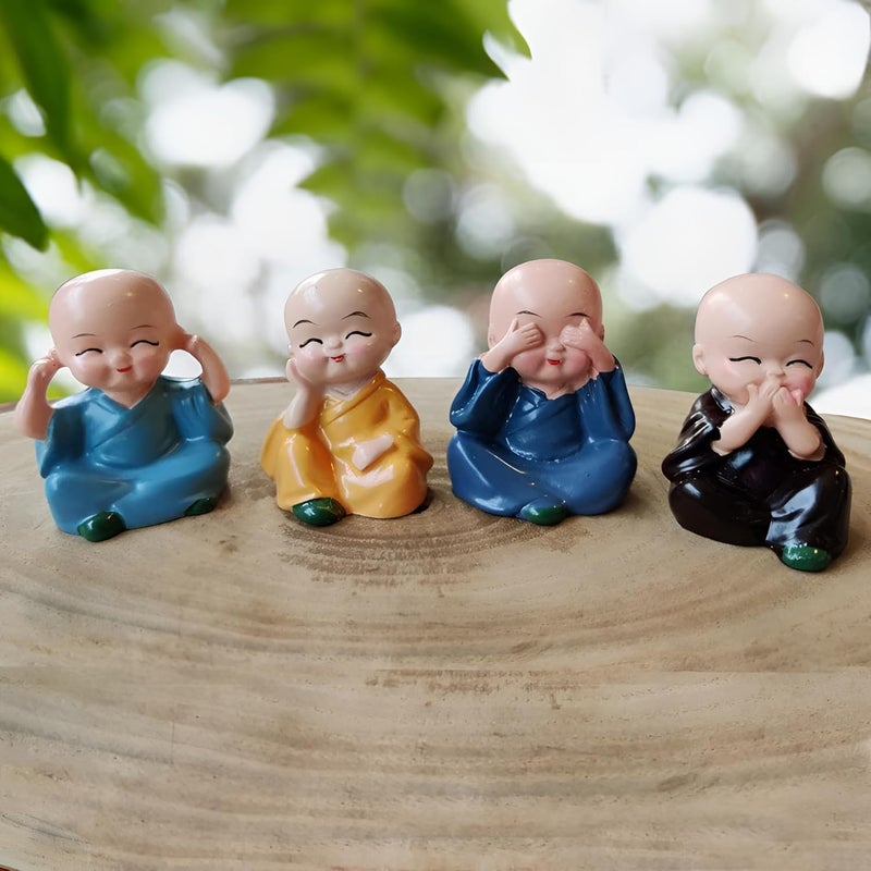 Oblivion Buddha Monk Figurines Set 4Pc – Multicolour Polyresin Decorative Statues for Home Decor, Indoor/Outdoor Garden, Car Dashboard, Wall Shelf, Office Table, Spiritual Yard Art & Unique Gift Items - Image 5