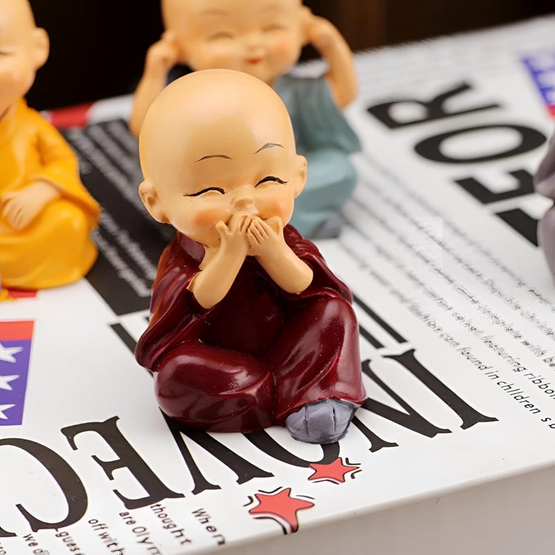 Oblivion Buddha Monk Figurines Set 4Pc – Multicolour Polyresin Decorative Statues for Home Decor, Indoor/Outdoor Garden, Car Dashboard, Wall Shelf, Office Table, Spiritual Yard Art & Unique Gift Items - Image 4