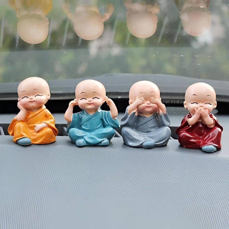 Oblivion Buddha Monk Figurines Set 4Pc – Multicolour Polyresin Decorative Statues for Home Decor, Indoor/Outdoor Garden, Car Dashboard, Wall Shelf, Office Table, Spiritual Yard Art & Unique Gift Items - Image 2