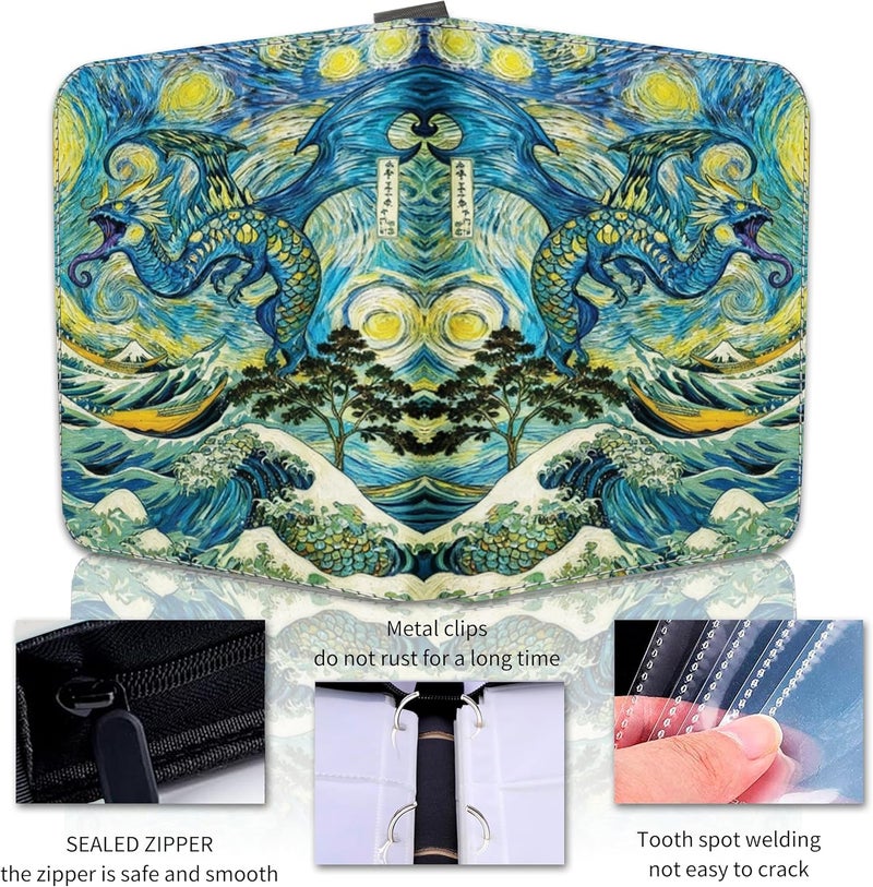 Extalas 100 Bonus Sleeves Included - Trading Card Binder Fits 400+ Cards, 4-Pocket Collector Album Compatible with PTCG, MTG, YGO and Sports Cards - Waterproof PU Leather Card Holder Case (Dragon) - Image 4