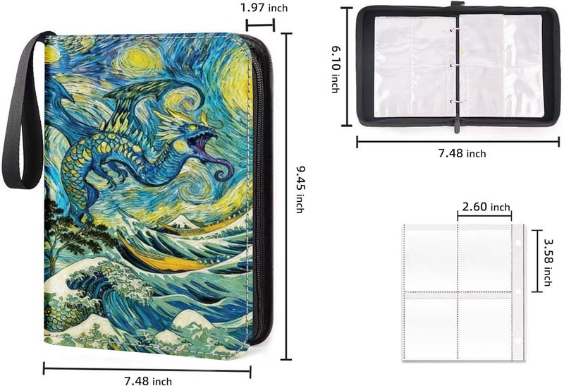 Extalas 100 Bonus Sleeves Included - Trading Card Binder Fits 400+ Cards, 4-Pocket Collector Album Compatible with PTCG, MTG, YGO and Sports Cards - Waterproof PU Leather Card Holder Case (Dragon) - Image 2