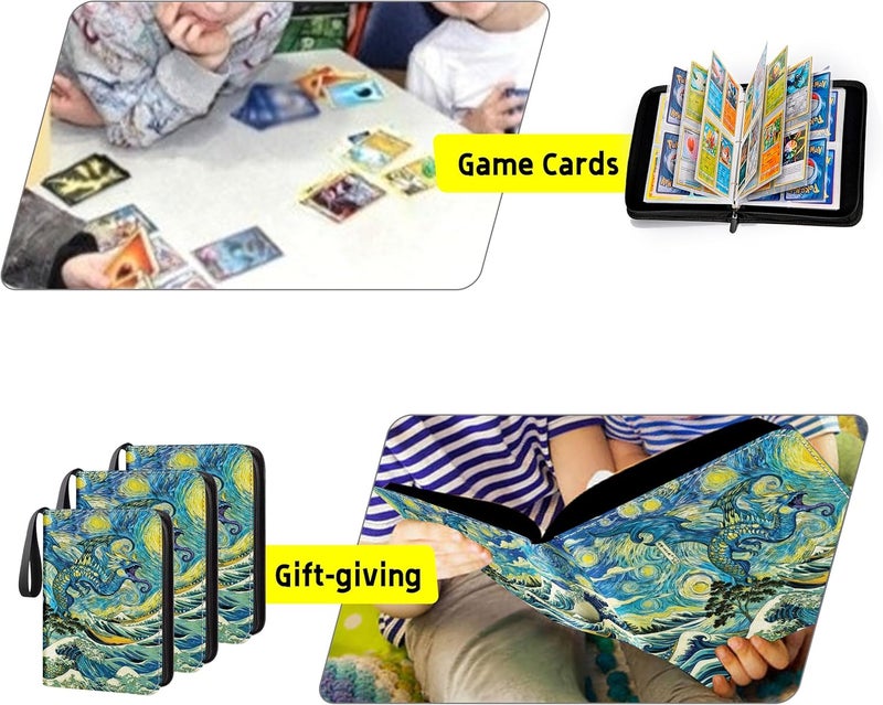 Extalas 100 Bonus Sleeves Included - Trading Card Binder Fits 400+ Cards, 4-Pocket Collector Album Compatible with PTCG, MTG, YGO and Sports Cards - Waterproof PU Leather Card Holder Case (Dragon) - Image 5