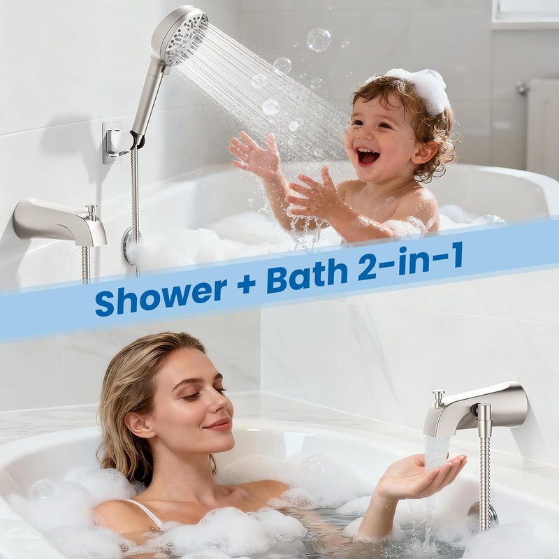 TEVIORA Bathtub Faucet with Filtered Handheld Shower Head, 6 Spray Modes from Rain to Powder, Tub Spout with Diverter,79" Extra Long Hose, High Pressure Bath Tub Faucet with Sprayer Attachment(Brushed Nickel) - Image 4