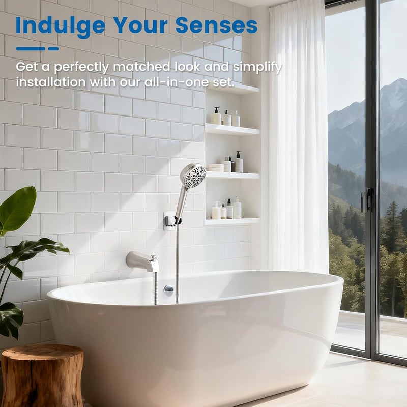 TEVIORA Bathtub Faucet with Filtered Handheld Shower Head, 6 Spray Modes from Rain to Powder, Tub Spout with Diverter,79" Extra Long Hose, High Pressure Bath Tub Faucet with Sprayer Attachment(Brushed Nickel) - Image 2