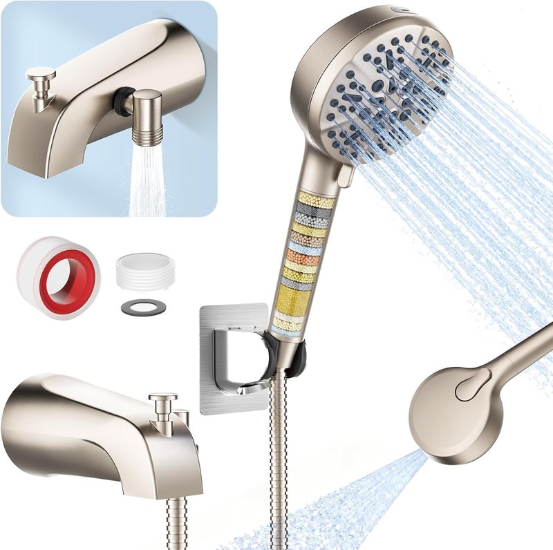 TEVIORA Bathtub Faucet with Filtered Handheld Shower Head, 6 Spray Modes from Rain to Powder, Tub Spout with Diverter,79" Extra Long Hose, High Pressure Bath Tub Faucet with Sprayer Attachment(Brushed Nickel) - Image 1