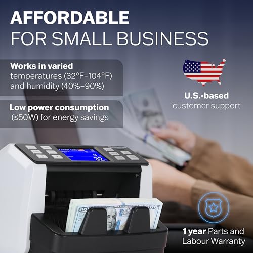 Carnation CN5 Money Counter Machine Mixed Denomination Value Counting UV/MG/IR/DD Counterfeit Detection, USD, EUR, MXN, GBP and CAD Business Money Counter - Image 2