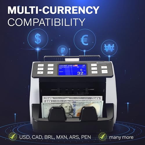 Carnation CN5 Money Counter Machine Mixed Denomination Value Counting UV/MG/IR/DD Counterfeit Detection, USD, EUR, MXN, GBP and CAD Business Money Counter - Image 3