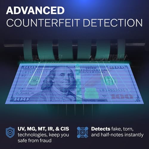 Carnation CN5 Money Counter Machine Mixed Denomination Value Counting UV/MG/IR/DD Counterfeit Detection, USD, EUR, MXN, GBP and CAD Business Money Counter - Image 4