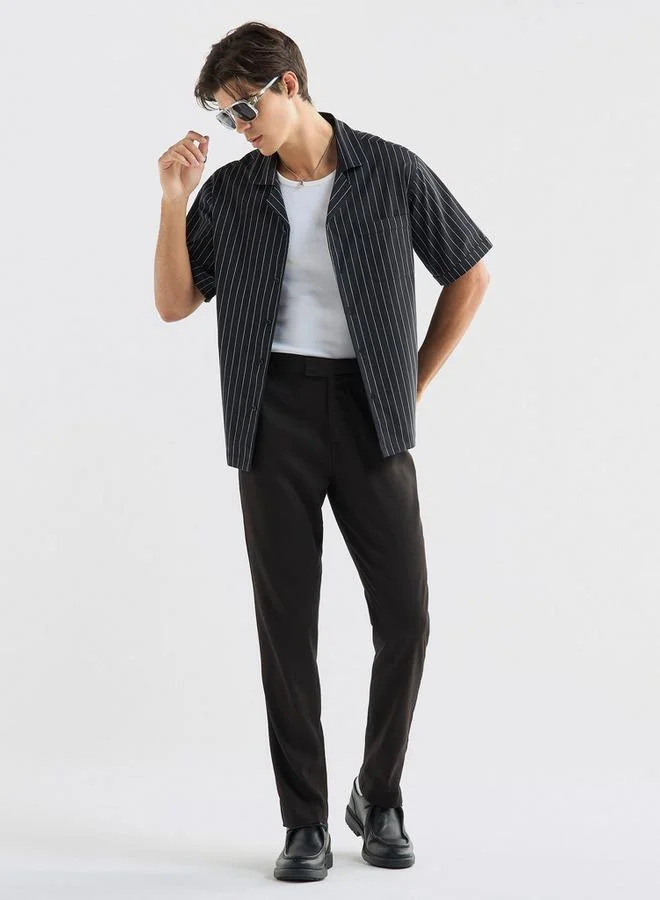 سبلاش فيڤ قميص مخطط بقصة عادية وبأكمام قصيرة وياقة كامب