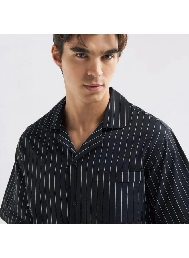 Splash FAV Regular Fit Striped Shirt with Camp Collar and Short Sleeves